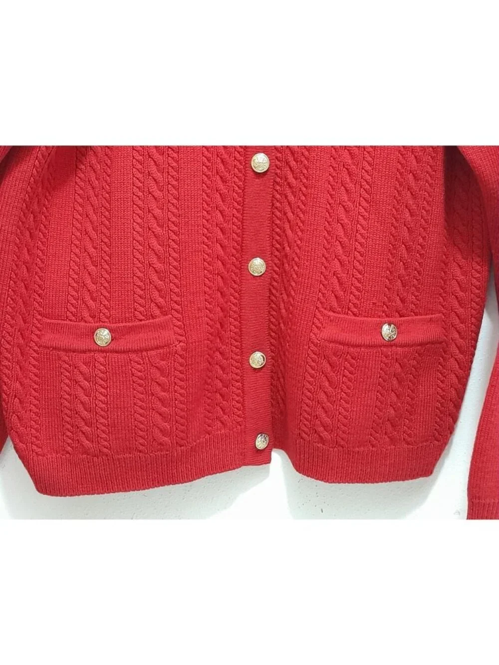 Vtg Talbots Cable Knit Cardigan Merino Wool Winter Holiday Outdoor Warm Size L